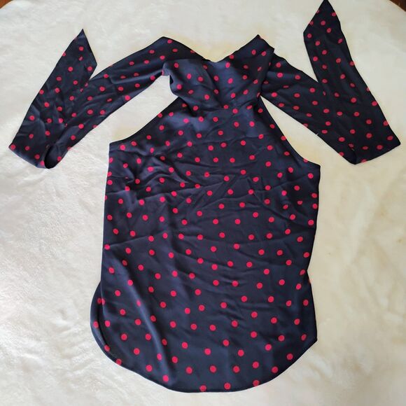 Tommy Hilfiger Navy Red Polka Dot Tie Neck Sleeveless Blouse XS Scarf NWT $69 - Picture 8 of 16